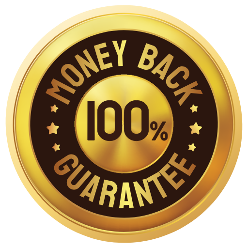 100 percent money back guarantee badge for dietary supplements